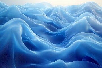 Obraz premium Blue background with curved glass-like lines in a translucent and dreamy style. Featuring soft edges, smooth curves, and an abstract shape highlighted by light yellow tones. 