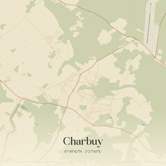 Fototapeta premium Vintage map of Charbuy, France.
