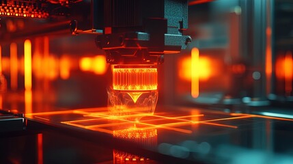 Advanced 3D printer creating a prototype, precise details, high-tech