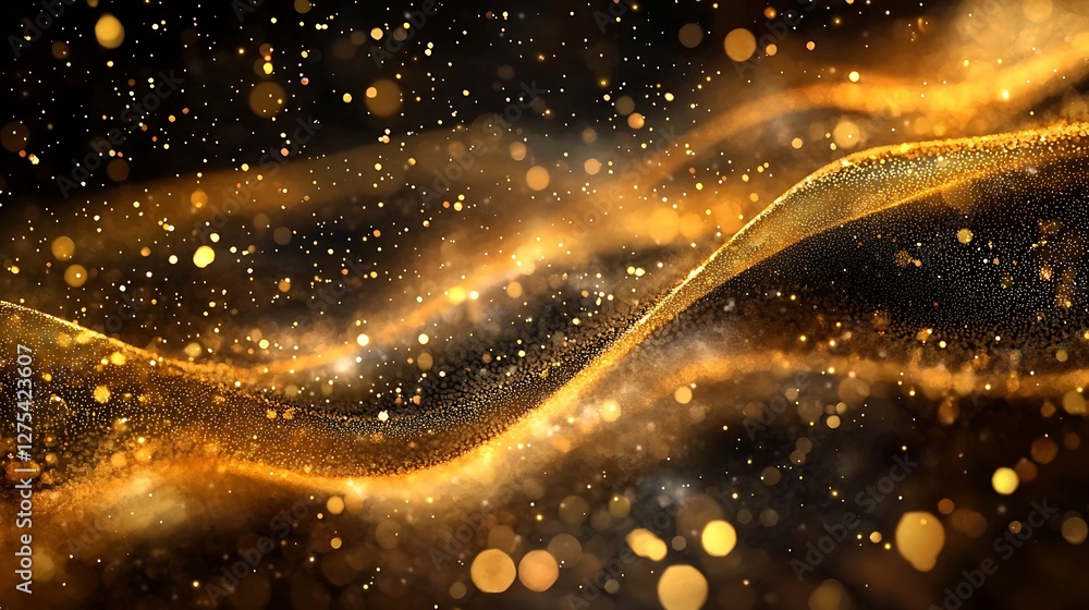 Aufkleber abstract golden particle wave with bokeh effect, for digital background, wallpaper use