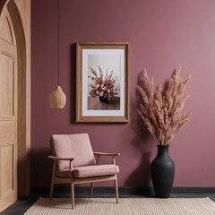Pink Armchair and Dried Flowers in a Modern Interior