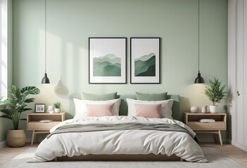 Serene Green Bedroom Interior with Minimalist Decor