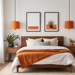 Modern Minimalist Bedroom Interior Design with Orange Accents
