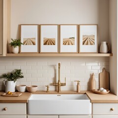 Modern Kitchen Interior with Farmhouse Style and Golden Accents
