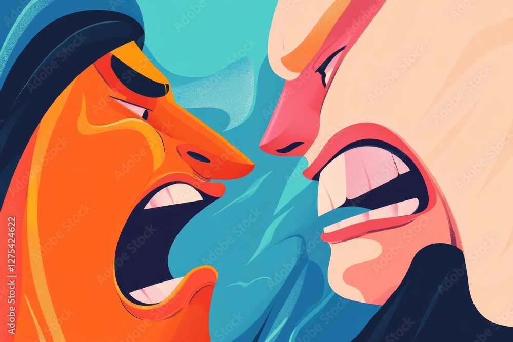 Poster intense confrontation between two characters expressing strong emotions in a vibrant animated style