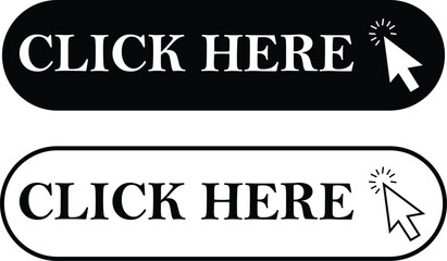 Click here button with arrow cursor flat and line icons set. Web button with action vectors. UI button concepts. Illustration for website designs and mobile app isolated on transparent background.