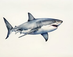 Fototapeta premium Great White Shark Watercolor Illustration