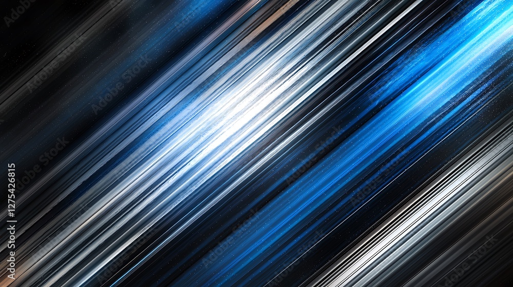Poster Abstract lines of light and dark blue streaks creating speed motion effect with dynamic background