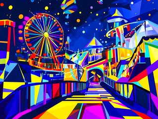 Vibrant Geometric Amusement Park