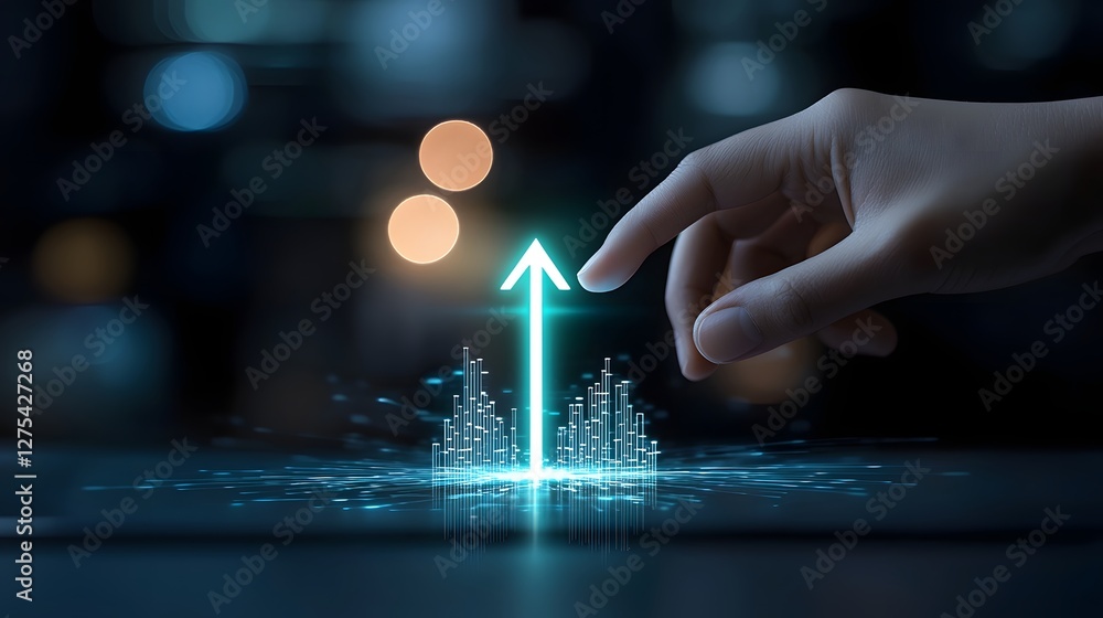 Poster a conceptual image depicting a glowing green arrow ascending symbolizing the growth and expansion of