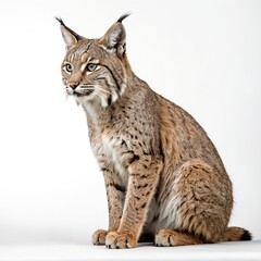 Obraz premium Eurasian Lynx Sitting on White Background