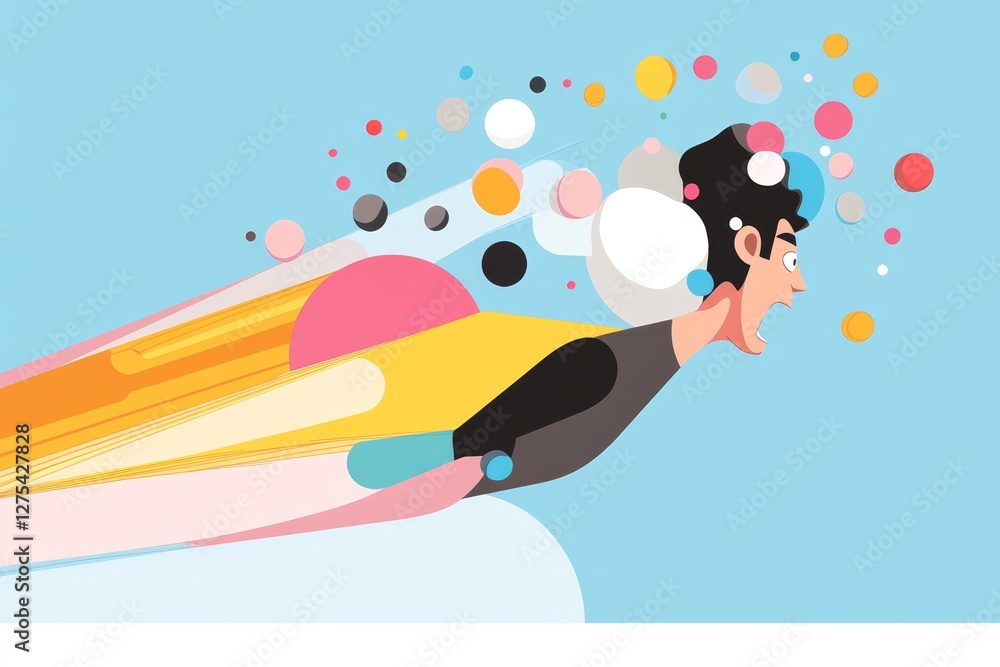 Aufkleber dynamic expression of a man in motion with colorful elements conveying energy and speed