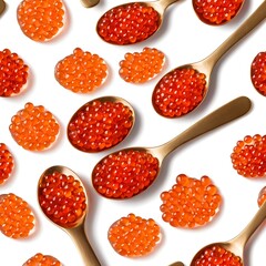 Golden Spoons Filled with Red Caviar