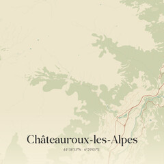 Obraz premium Vintage map of Châteauroux-les-Alpes, France.