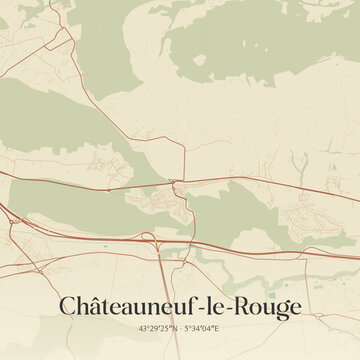 Vintage map of Ch&acirc;teauneuf-le-Rouge, France.