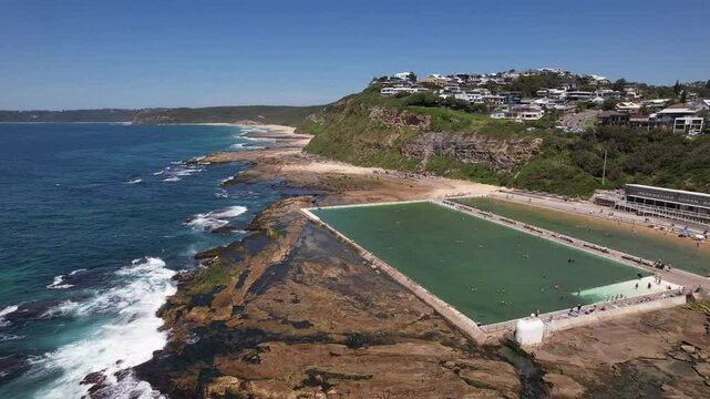 Aerial Shot Of Merewether Ocean Baths At Daytime In NSW, Australia