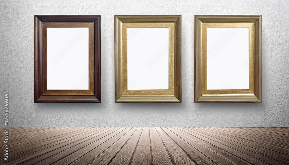 Aufkleber three empty frames on a white wall a stark canvas for art or design inspiration, boldly showcasing t