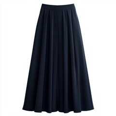 Modern high-waisted palazzo trousers in dark navy blue isolated on white