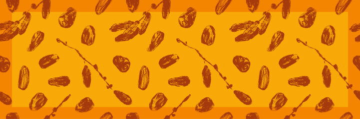 Organic dates pattern seamless. Vector color hand drawn charcoal drawings for dried date label, nutrition packaging design, natural dates syrup. Dried fruits ornament - date sugar banner