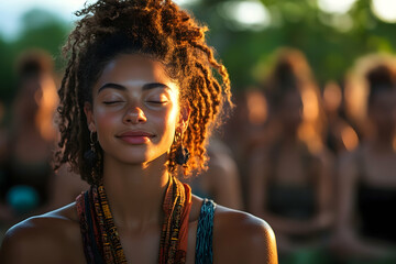 Serene meditation session, Group of women finding peace in nature's embrace