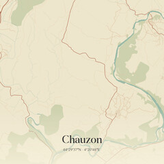 Fototapeta premium Vintage map of Chauzon, France.