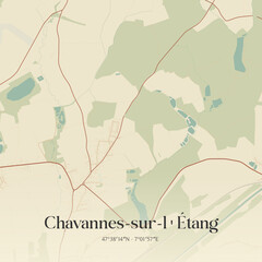 Obraz premium Vintage map of Chavannes-sur-l'Étang, France.