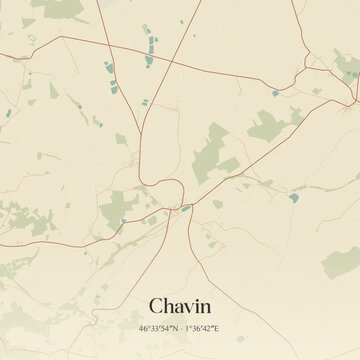 Vintage map of Chavin, France.