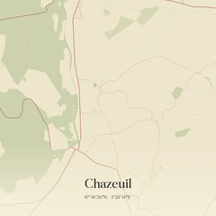 Obraz premium Vintage map of Chazeuil, France.