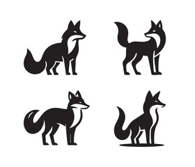 Fox animal black solid silhouette vector logo icon design on white background, bundle set