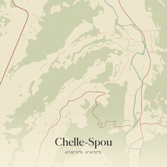 Fototapeta premium Vintage map of Chelle-Spou, France.