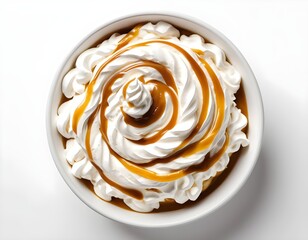 Caramel Sauce Drizzled Over Whipped Cream in a Bowl