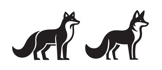 Fox animal black solid silhouette vector logo icon design on white background