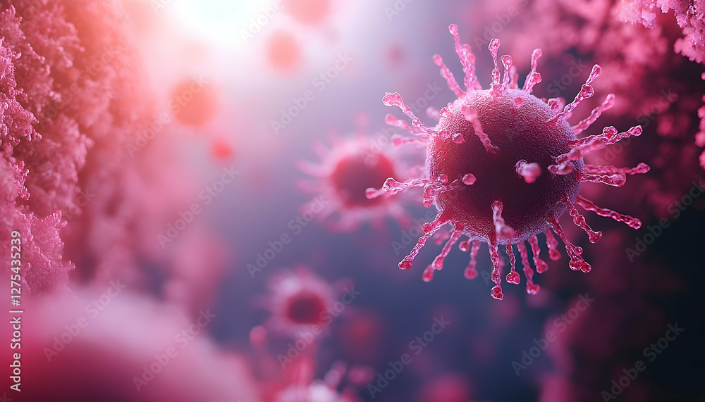 Poster close-up rendering of infectious virus cell with intricate spikes