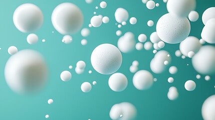 Abstract spheres floating in teal background. Possible use for scientific, technological, or digital art projects