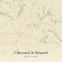Fototapeta premium Vintage map of Chérencé-le-Roussel, France.