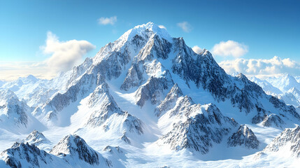 Obraz premium Majestic snow-capped mountains pierce the azure sky on a sunny day