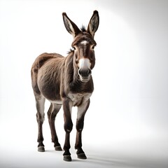Obraz premium Brown Donkey Standing Against White Background