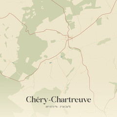 Obraz premium Vintage map of Chéry-Chartreuve, France.