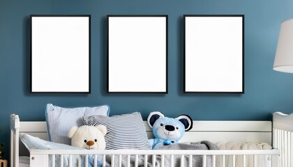 Warm Whimsical Nursery Scene Adorable Baby Room Poster Mockup with Pastel Colors, Fluffy Textures, and Cute Animal Motifs Perfect for Home Decor or Digital Art