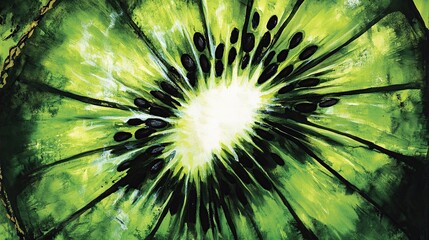 Vibrant Kiwi Slice Close-up, Studio Shot, Green Background, Food Art