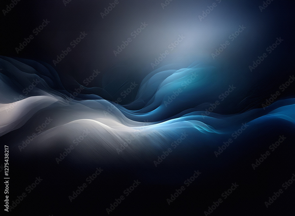 Poster abstract background featuring flowing blue and white waves on a dark backdrop, creating a smooth and