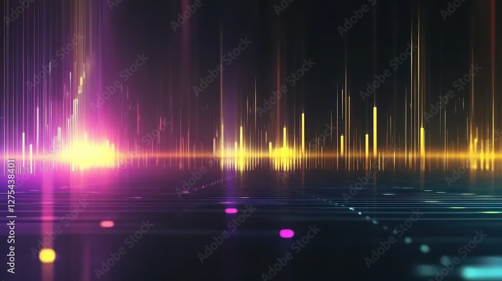 Poster abstract digital landscape with vibrant light streaks and glowing elements, creating a dynamic visua