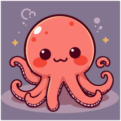 A pink cute happy Kapanese style octopus illustration