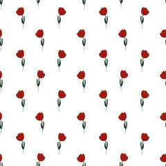 Seamless pattern with red tulips 
