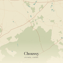 Fototapeta premium Vintage map of Choussy, France.