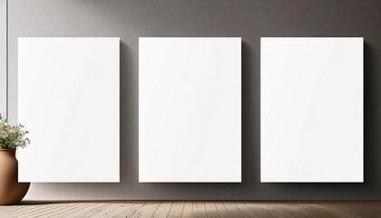 Fototapeta premium Three Vertical Poster Mockup A, Vibrant Mockup from February nd, at Depicting a Clean, Minimalist Design, Ideal for Digital Art, Home Decor, or Inspiring Modern Layouts.