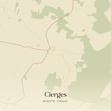 Vintage map of Cierges, France.