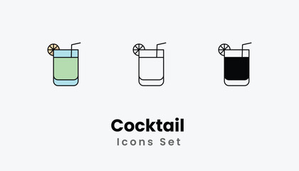 Cocktail  Icons thin line and glyph vector icon stock illustration
