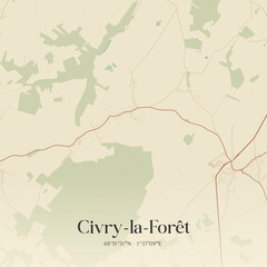 Obraz premium Vintage map of Civry-la-Forêt, France.