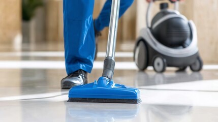 Professional Floor Cleaning with Vacuum Cleaner on Marble